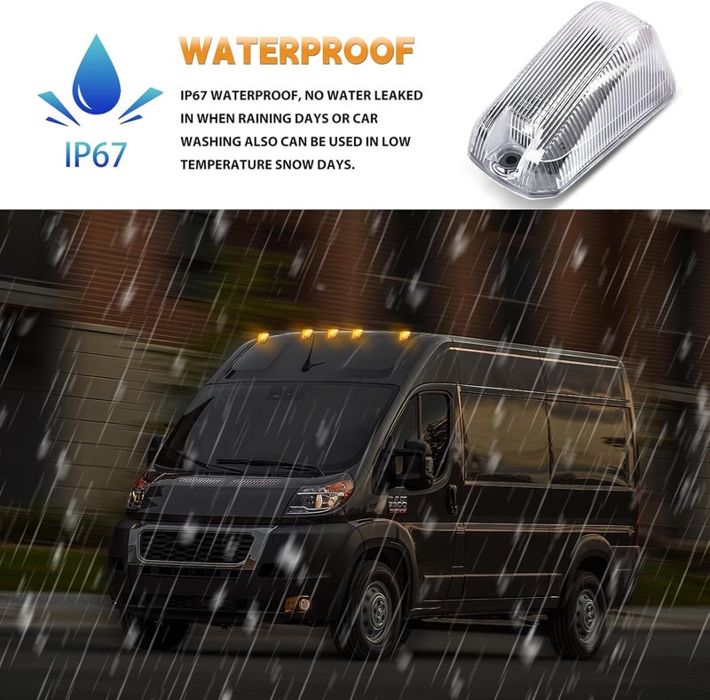 DERMOKA Cab Roof Top Marker Lights Amber Led Clearance Running Lamps for 2014-2023 Dodge Ram ProMaster 1500 2500 3500,5PCS (Clear Len) - Image 5